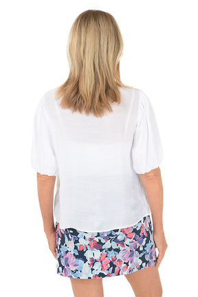 Diamond Pintuck Puffed Sleeve Blouse