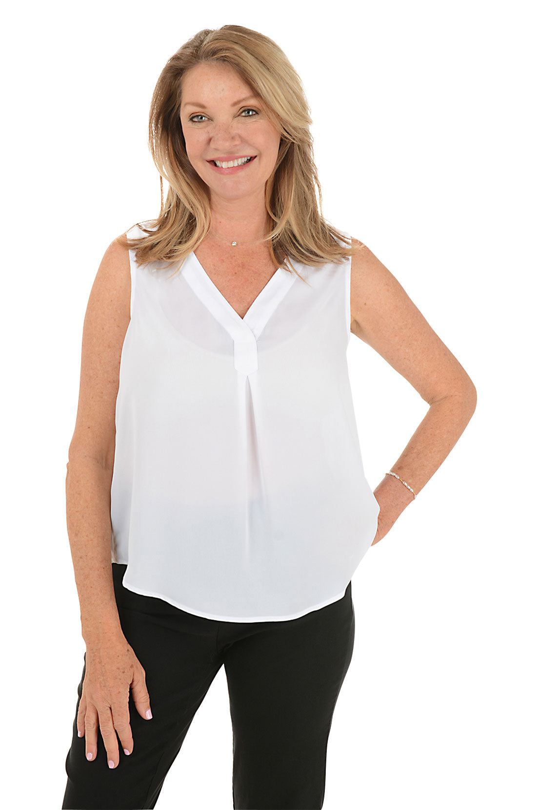 Solid Crepe V-Neck Sleeveless Blouse