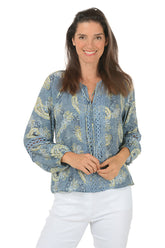 Paisley Crochet Trim Tie Neck Blouse