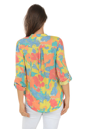 Bold Blooms Pleated Front Blouse