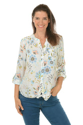 Blooming Dahila Button-Front Blouse
