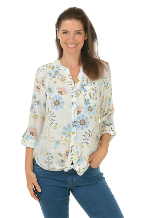 Blooming Dahila Button-Front Blouse