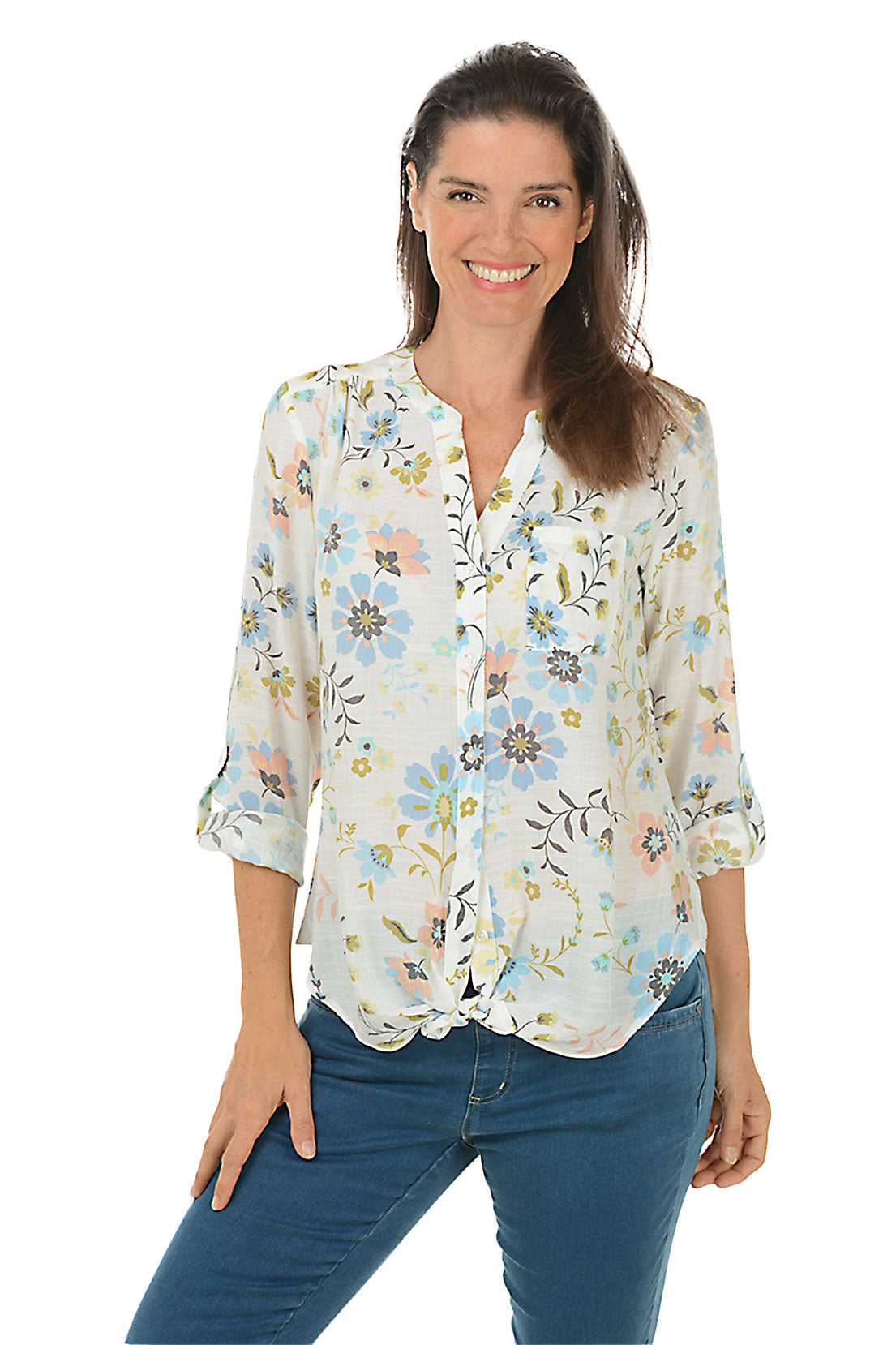 Blooming Dahila Button-Front Blouse