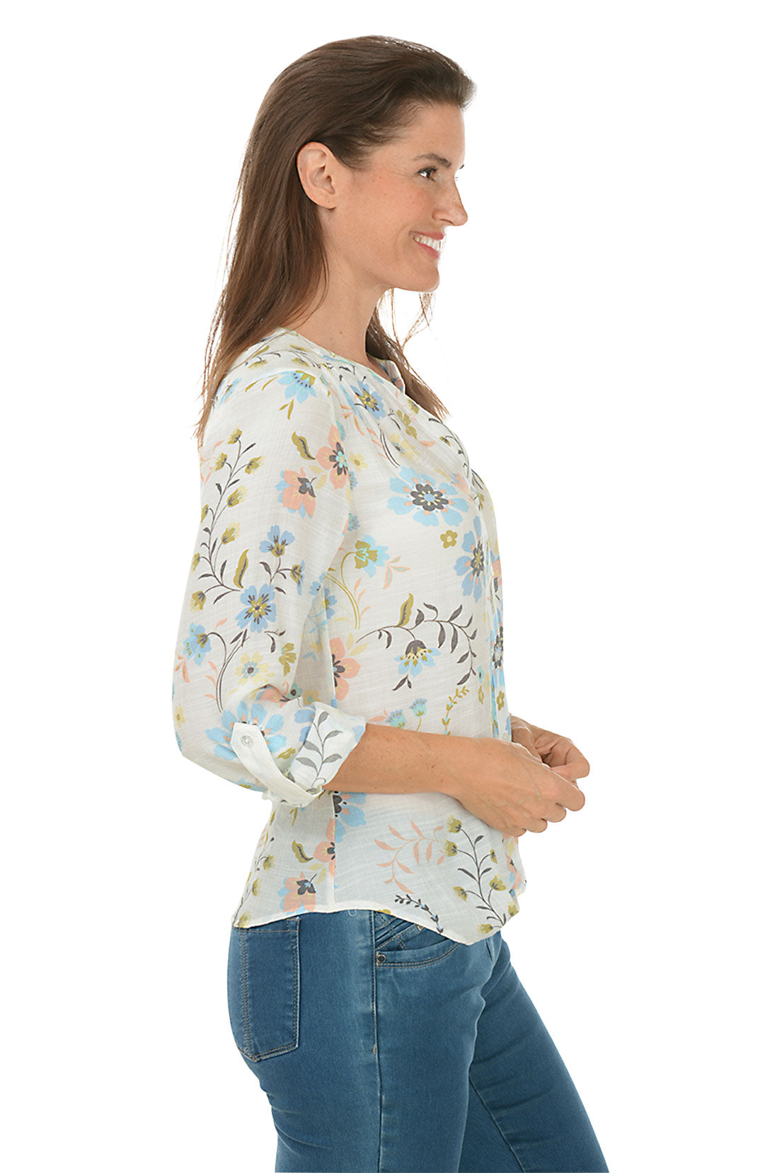 Blooming Dahila Button-Front Blouse