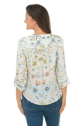 Blooming Dahila Button-Front Blouse