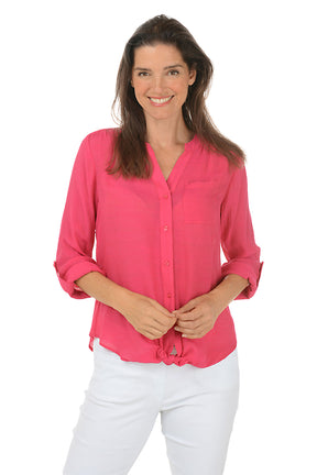 Solid Mandarin Collar Button-Front Shirt