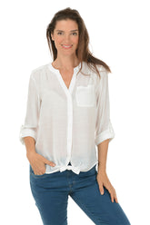 Solid Mandarin Collar Button-Front Shirt