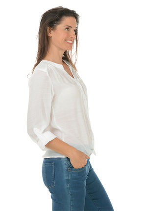 Solid Mandarin Collar Button-Front Shirt