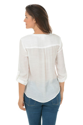 Solid Mandarin Collar Button-Front Shirt