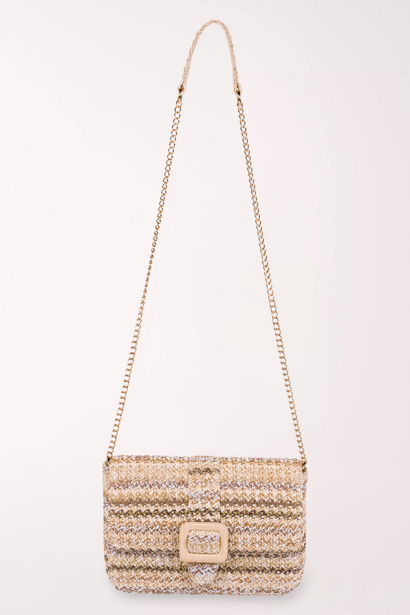 Beige Straw Snap Buckle Crossbody Bag | Sun and Sand