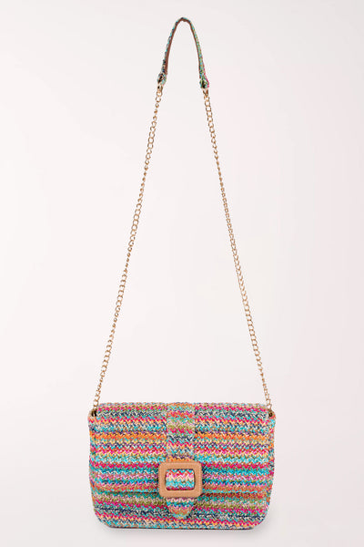 Multicolor Straw Snap Buckle Crossbody Bag | Sun and Sand
