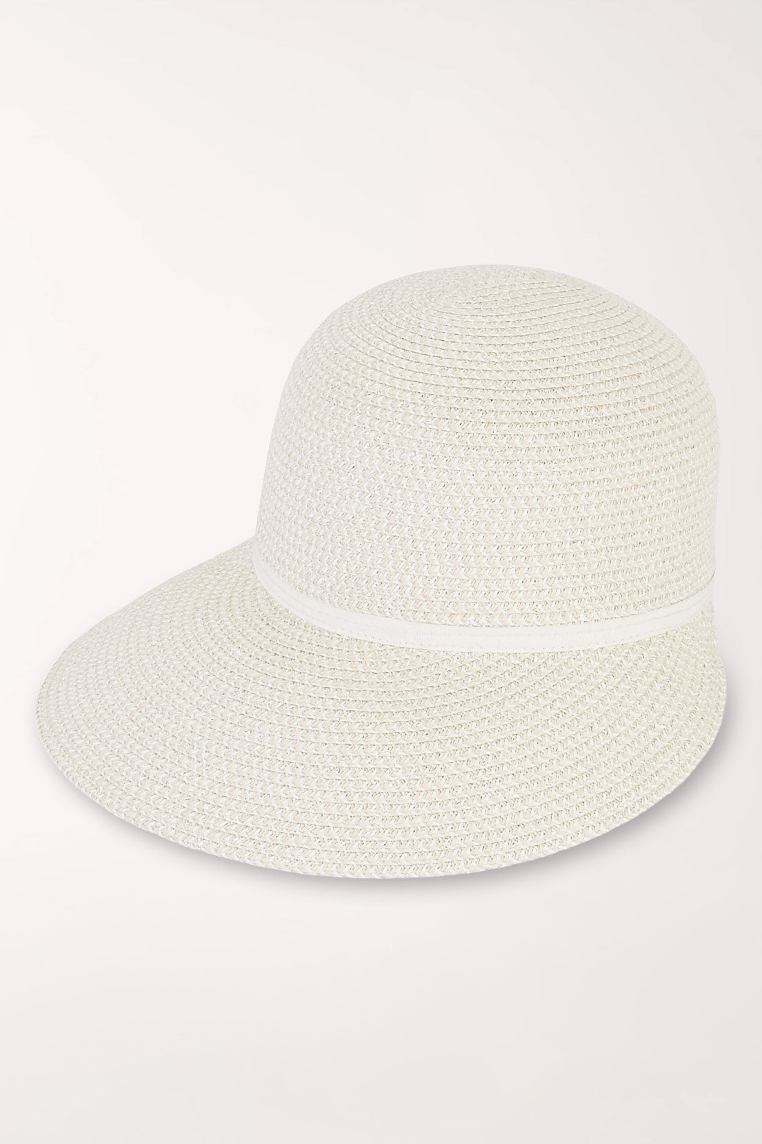 White straw hat with a white band on a white background