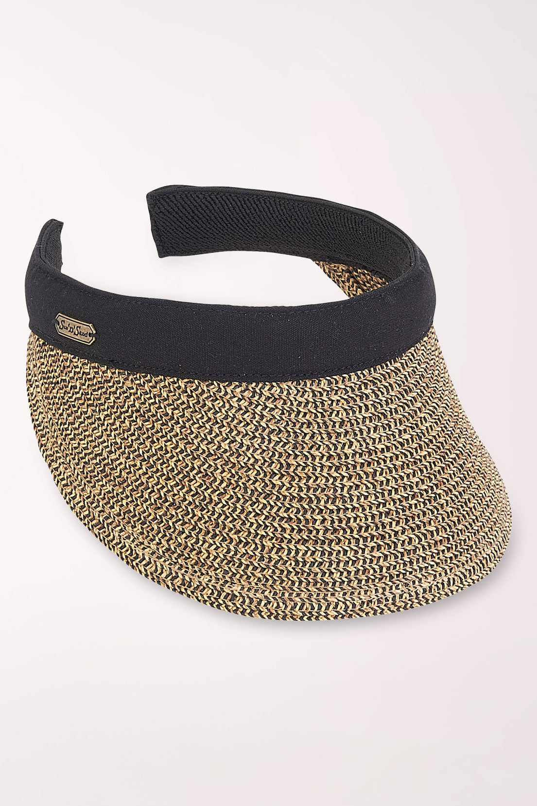 Beige visor with black band on a white background