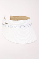 White woven visor with a white chain 