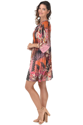Eclectic Pleated Bell Sleeve Dress