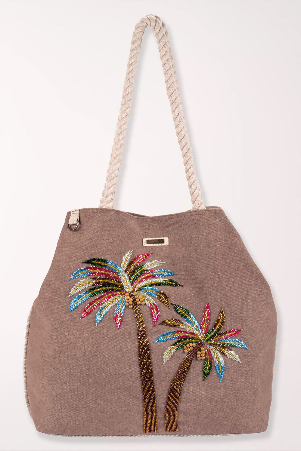 Brown bag with a palm tree embroidery