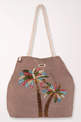Brown bag with a palm tree embroidery