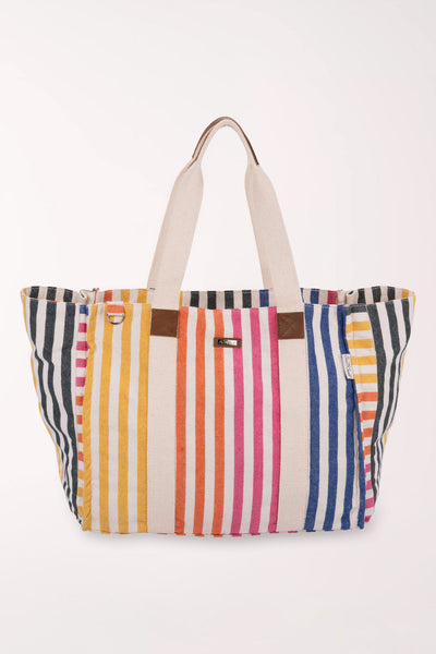Multi Striped Cotton Canvas Tote Bag | Sun and Sand