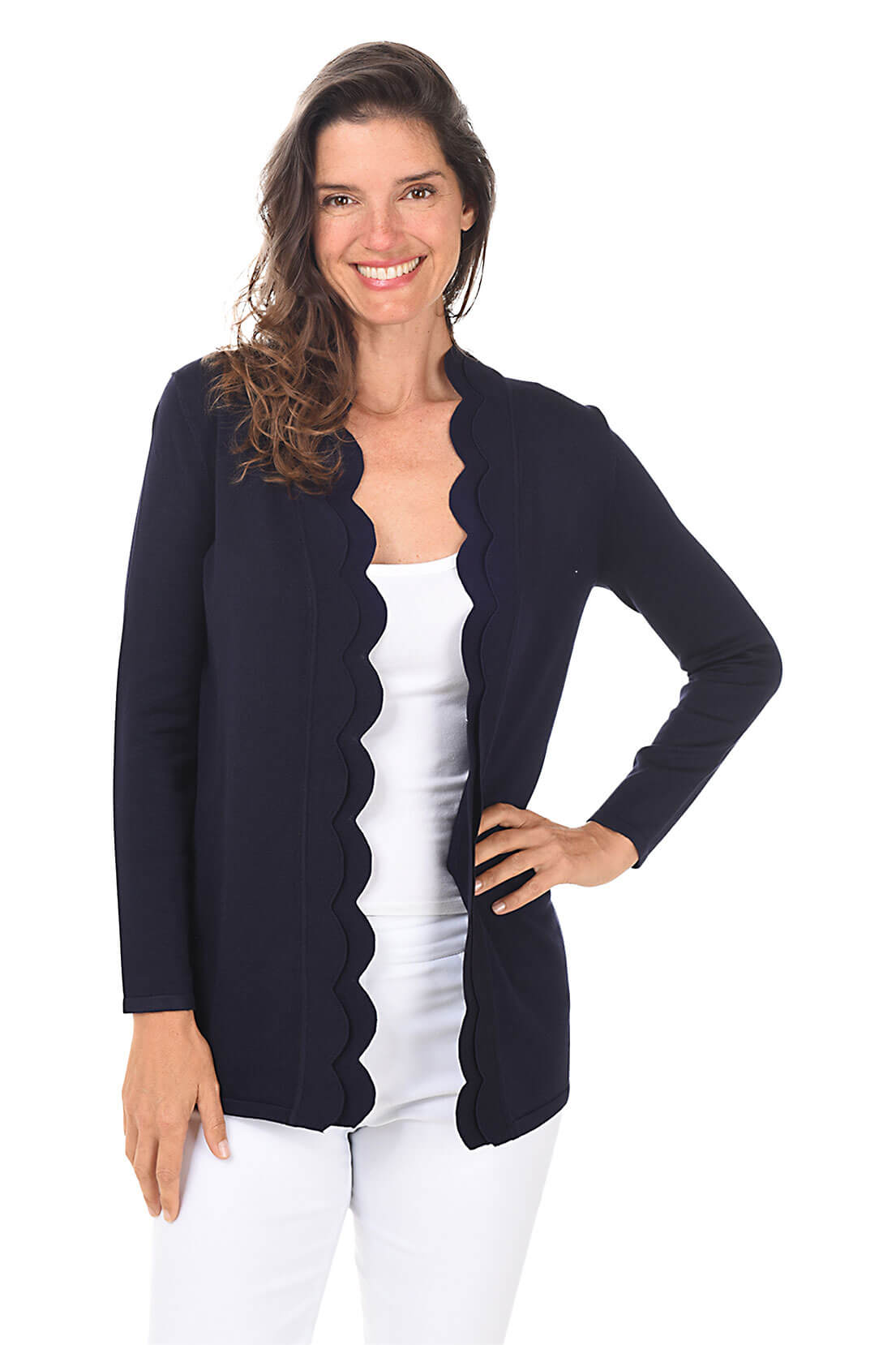 Cable and Gauge Double Scallop Open Cardigan