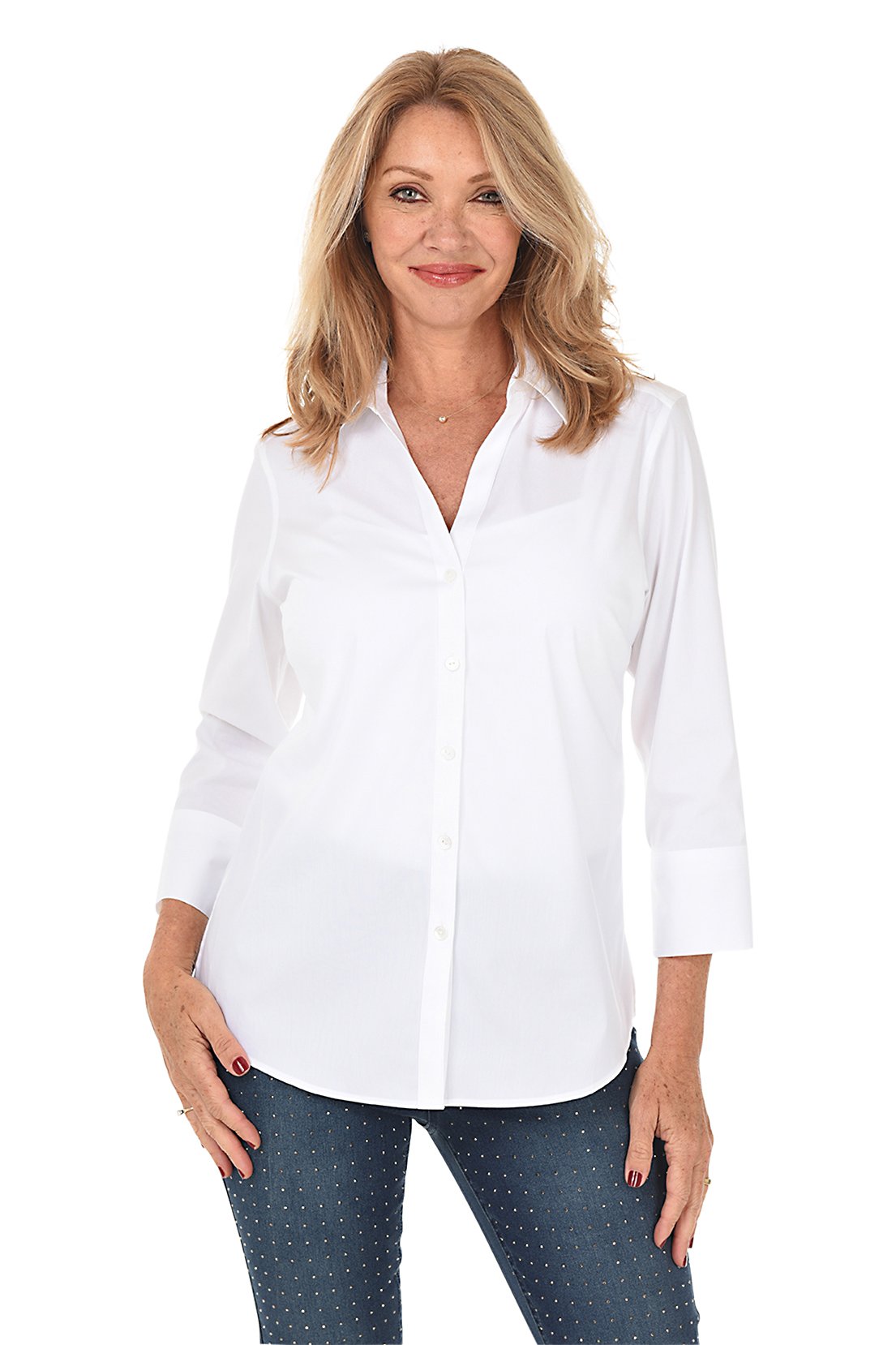 FOXCROFT V-Neck Button-Front Shirt