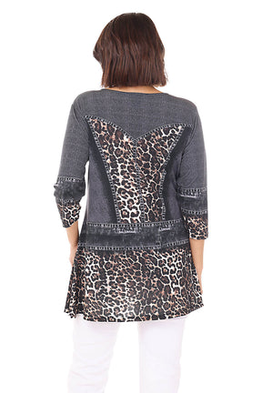 VALENTINA Leopard Denim Jacket Printed Knit Tunic