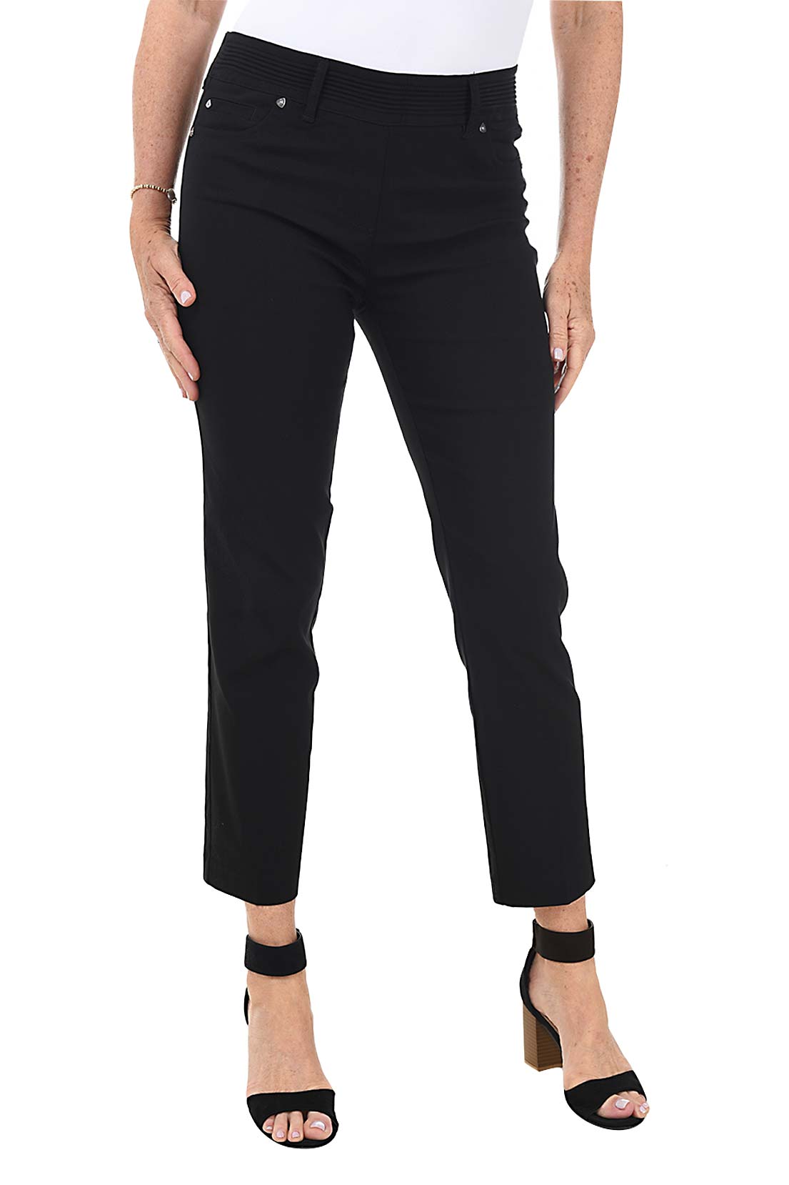 Pull-On Ribbed Waistband Ankle Pant