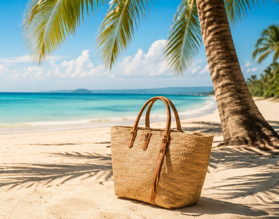 Beach tote under palm trees